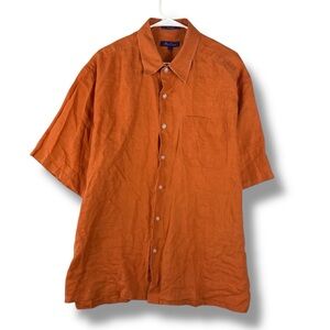 Alan Flusser Shirt Mens XL X Large Orange Short Sleeve 100% Linen Button Down